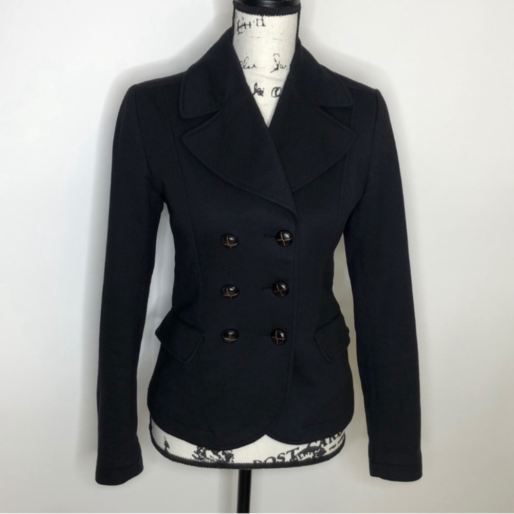 H&M size 2 Black Button Front Double breasted Cotton Knit Blend Blazer soft
